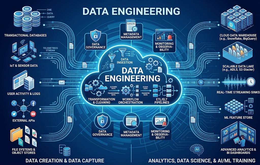 Engineers working on data pipelines and infrastructure for a business implementation.